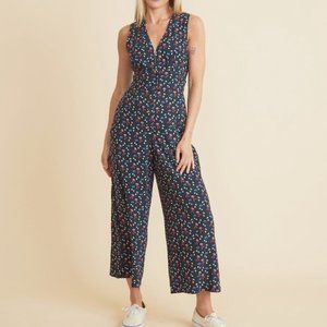 Marine Layer Holli Cherry Print Jumpsuit Womens Small Blue Sleeveless Romper